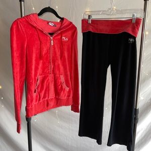 Fila Velour Zip up hoodie and Yoga Pants set